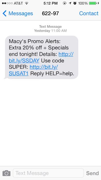Macy's Text Message