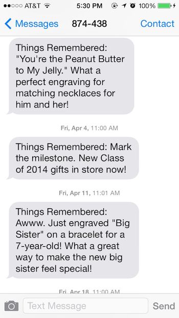 Things Remembered Text Message Marketing 3