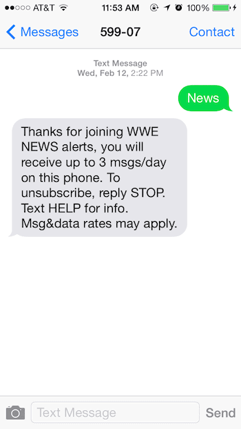 WWE Text Messaging Alerts