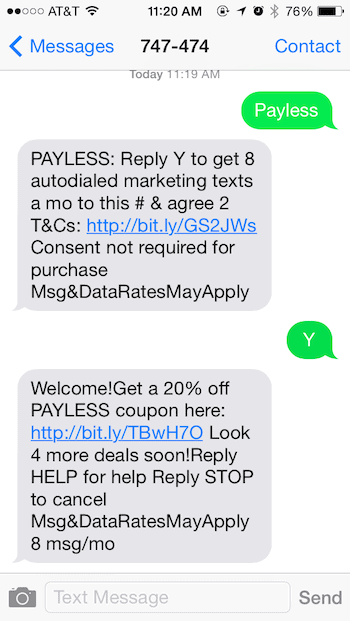 Payless Shoes SMS Marketing Example