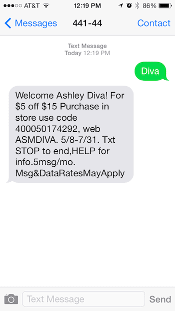 Ashley Stewart Retail Text Message