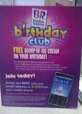 Baskin Robbins Text Messaging Email Capture