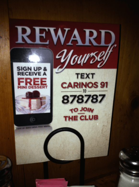 Johnny Carino’s Restaurant Mobile SMS Loyalty Program
