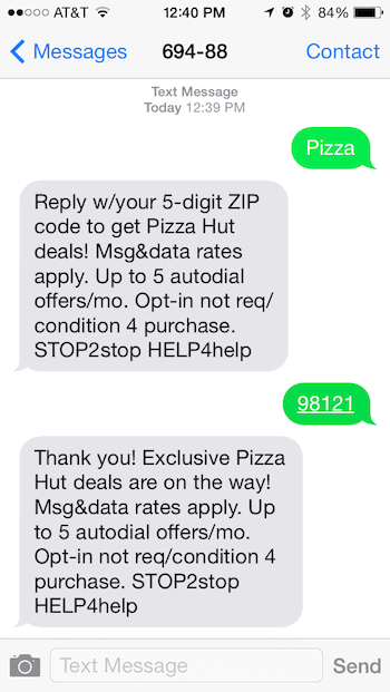 Pizza Hut Restaurant Text Messaging Loyalty Program