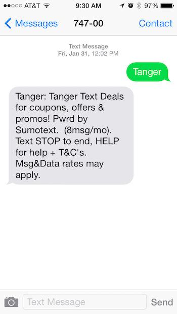 Tanger Outlets SMS Loyalty Program - Retail Marketing