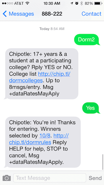 SMS Giveaway - Chipotle