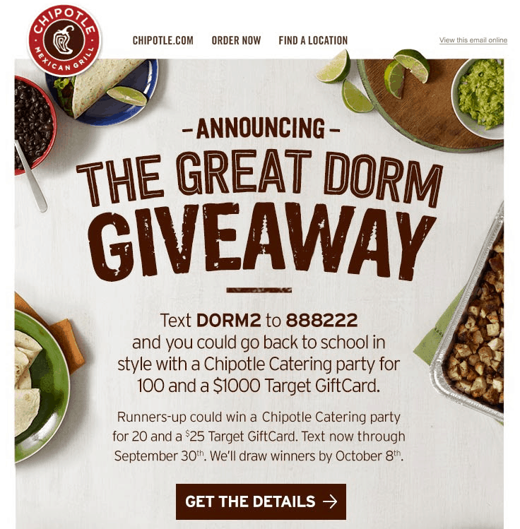 SMS Giveaway Example - Chipotle