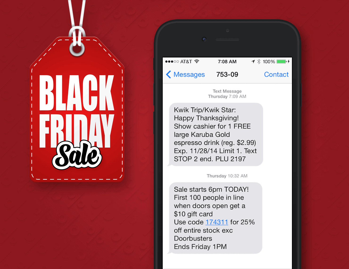 Black Friday SMS Marketing Example From Kwik Trip Convenience Stores