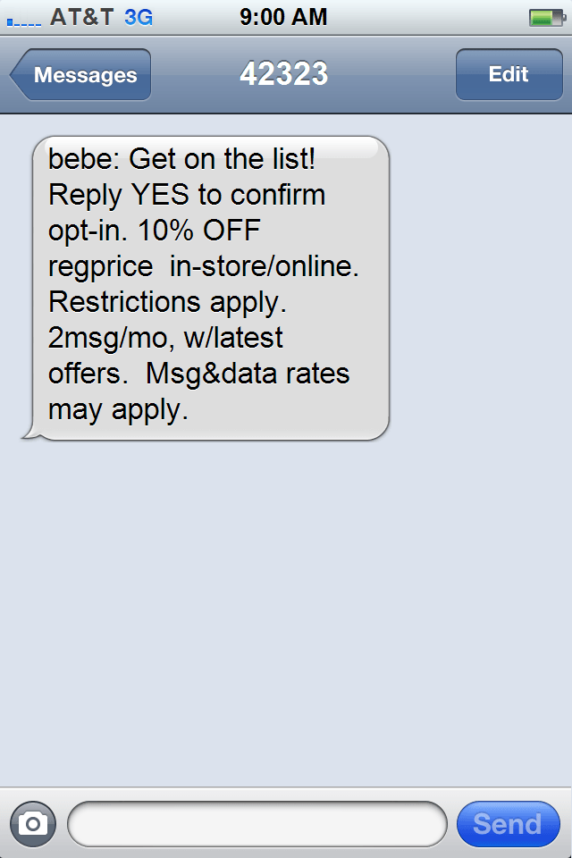 Bebe Text Message