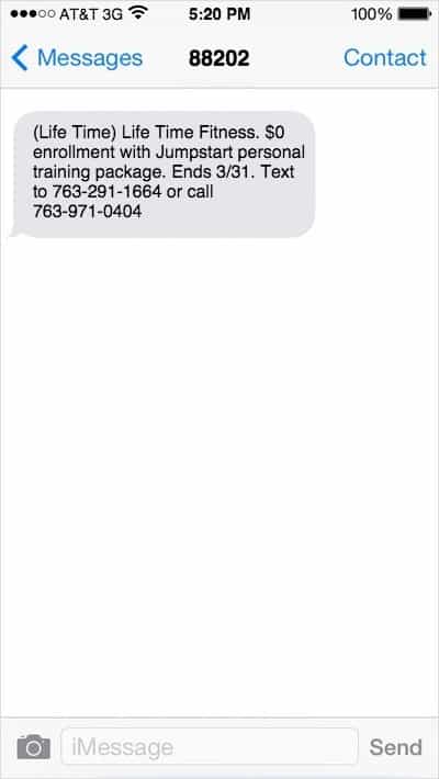 Life Time Fitness TCPA Lawsuit Text Message