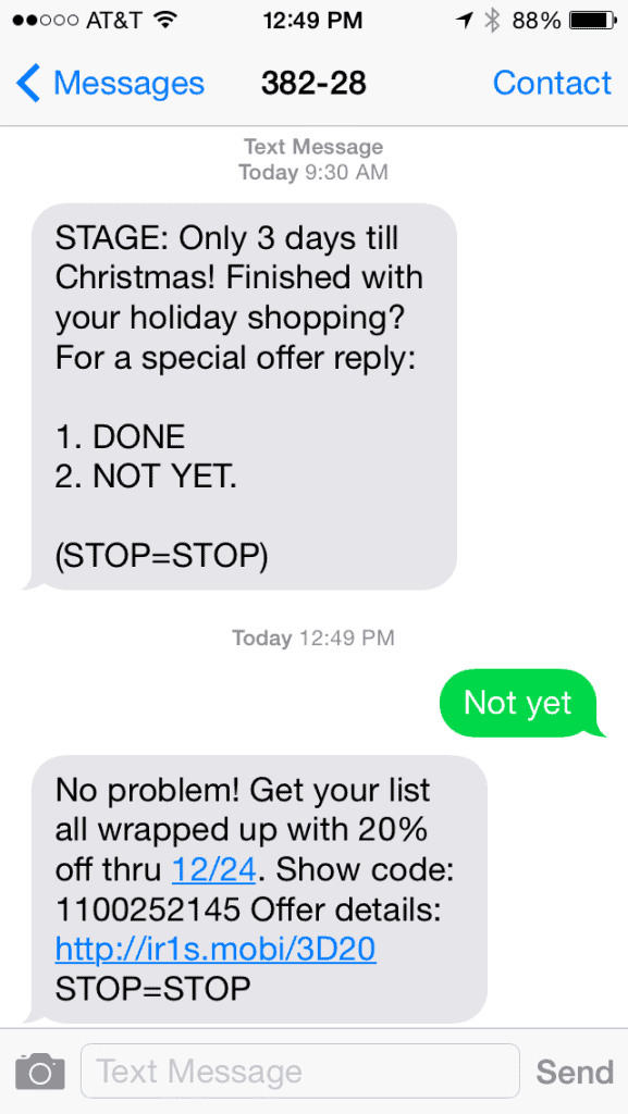 Stage Text Message
