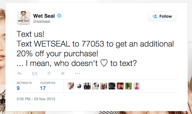 Wetseal Text Message Advertising Example 5
