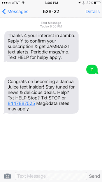 Jamba Juice SMS Loyalty Text Message