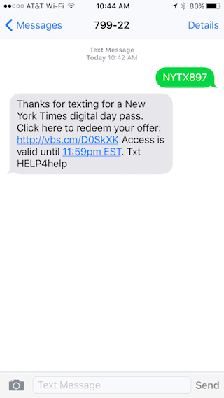 New York Times Text Message