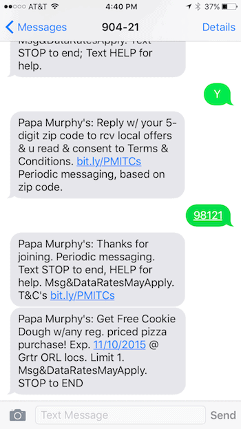 Papa Murphy's SMS Coupon