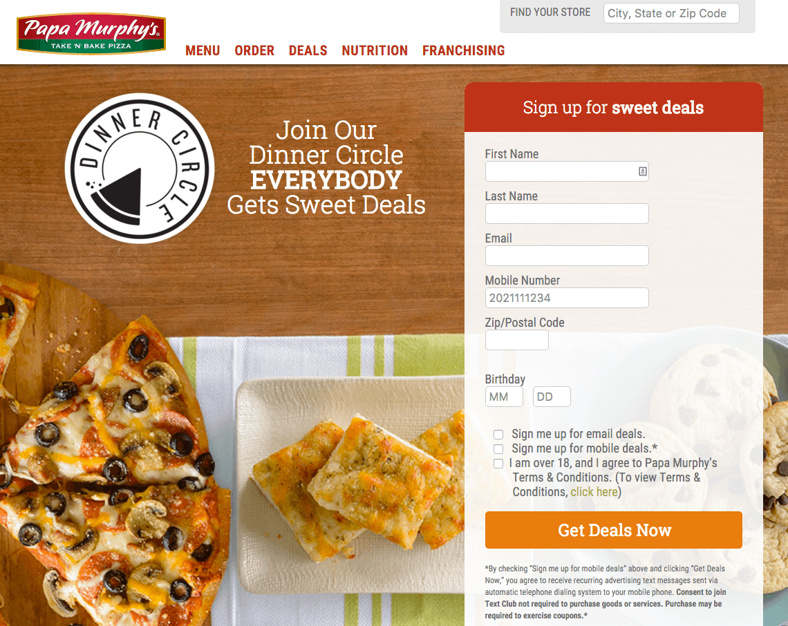 Papa Murphy's SMS Marketing Campaign Advertised Online
