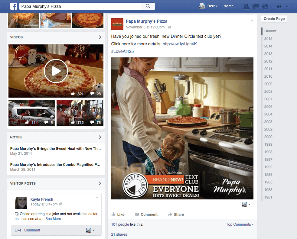 Papa Murphy's SMS Marketing Campaign Advertised on Facebook