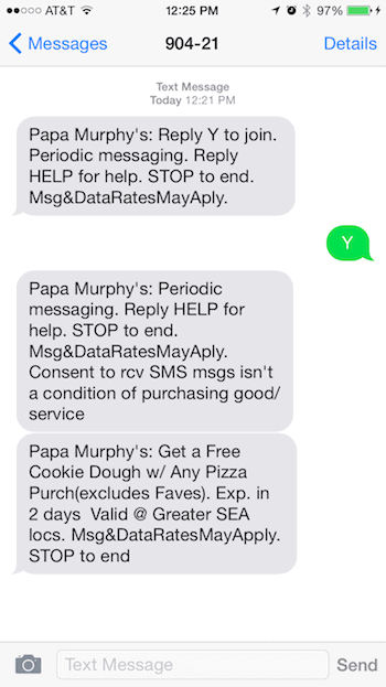 Papa Murphy's SMS Opt-In Message