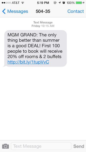 SMS Coupon Example - MGM Grand