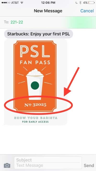 Starbucks PSL MMS Message