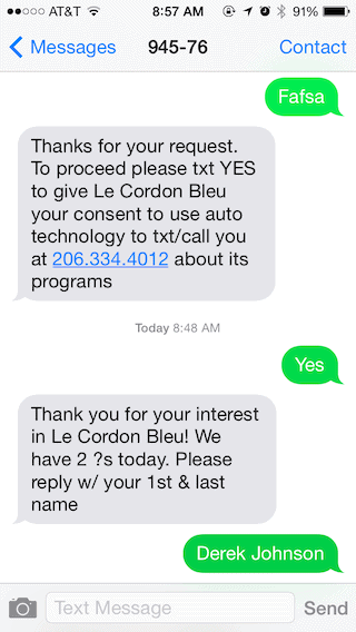 Text Message Lead Generation Example 1