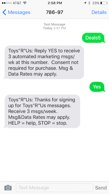 Toys R Us Text Message