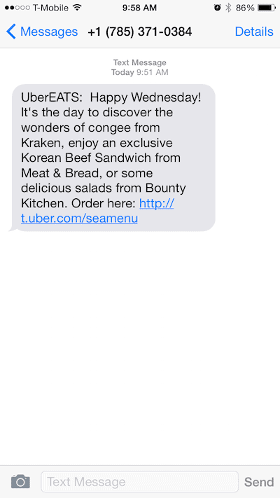 UberEats Text Message