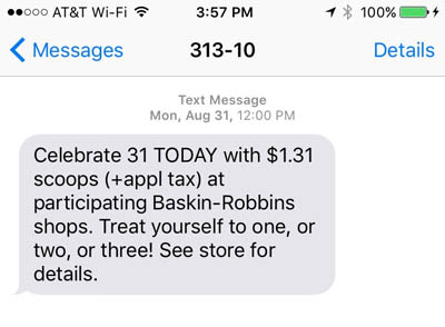 Baskin-Robbins Birthday SMS Message