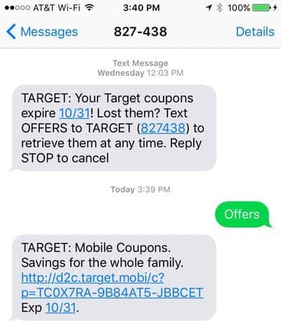 Target SMS Coupon