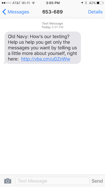 Old Navy Text Message