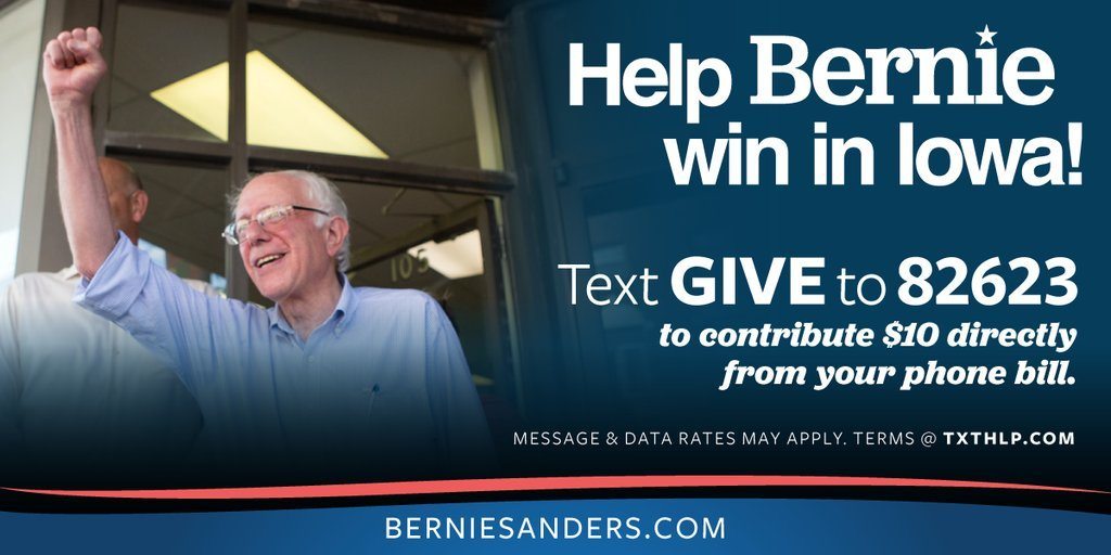 Bernie Sanders SMS Donations for Political Candidates - Text GIVE to 82623