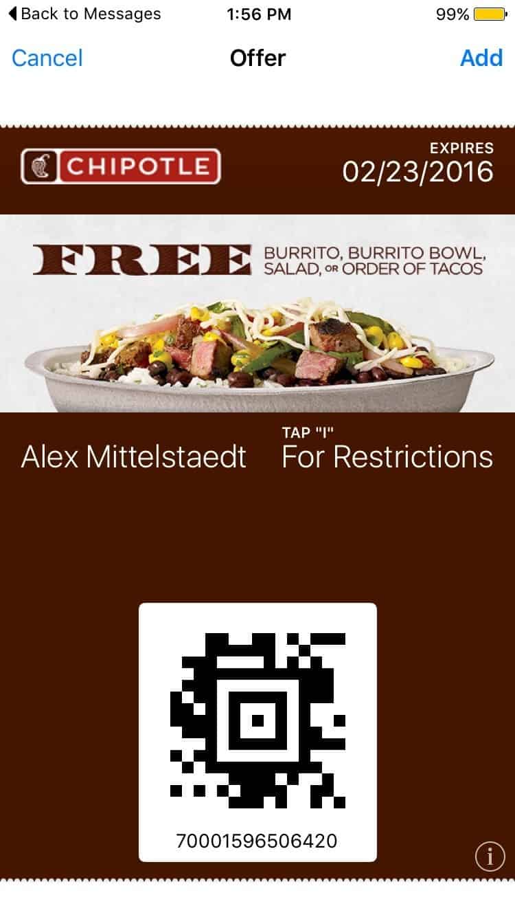 Chipotle Mobile Coupon Example - BRB Campaign