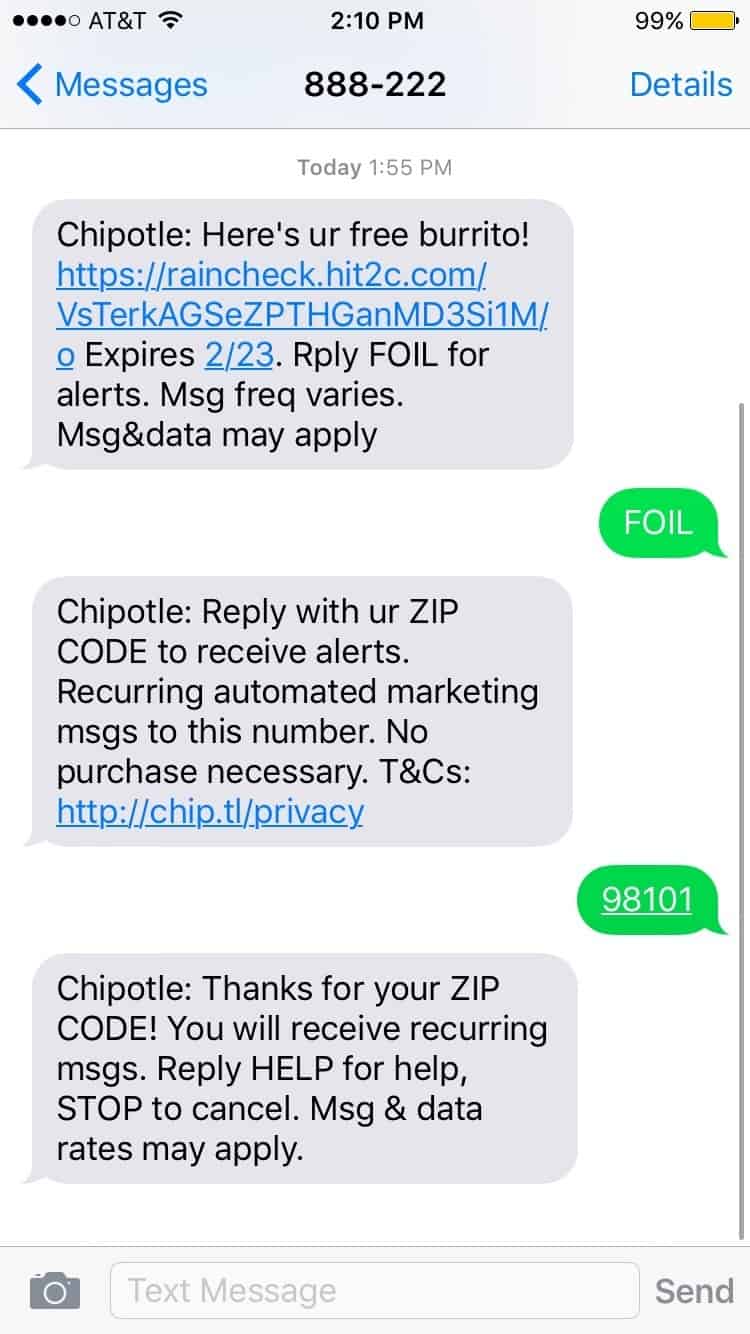 Chipotle - Sign Up for Text Message Coupons