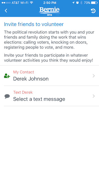 Bernie Sanders Messenger App - Select Message