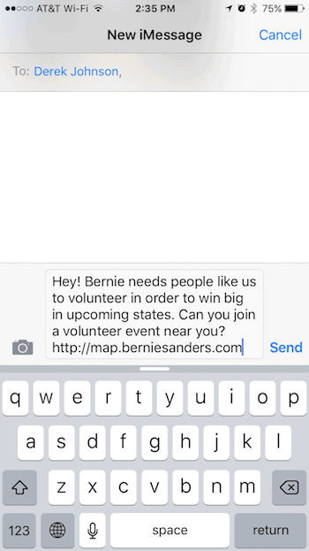 Bernie Sanders Text Message Example 3