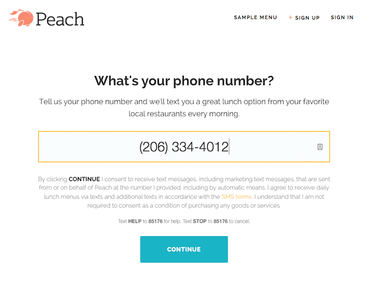 Peach Food Delivery Onboarding - Mobile Phone Number 2