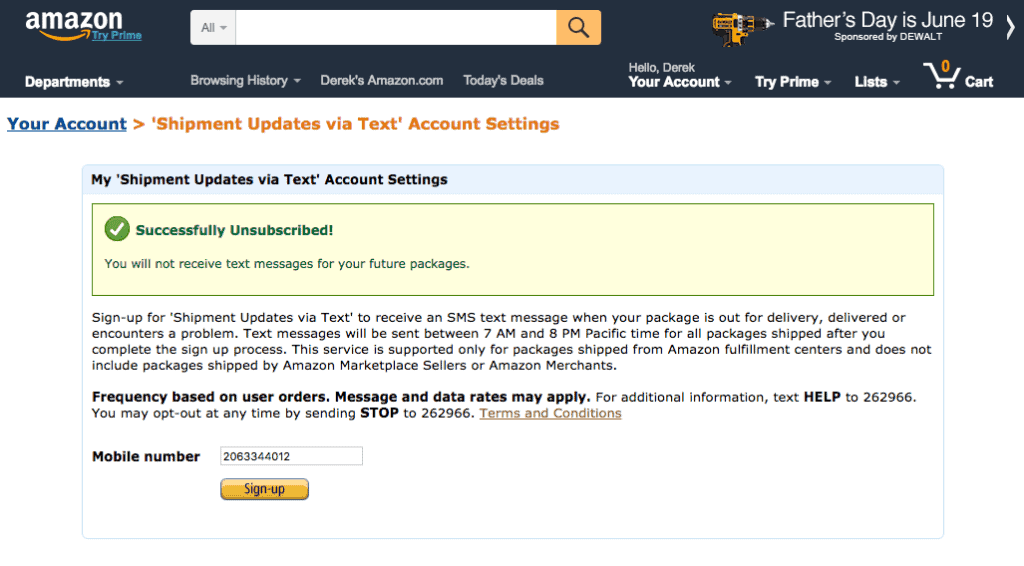 Stop Receiving Amazon Shipment Update Text Messages