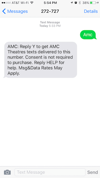 AMC Theatres Text Message Marketing Message - 1