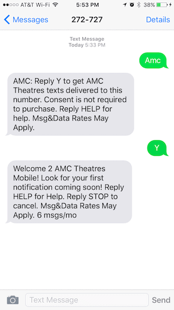 AMC Theatres Text Message Marketing Message - 2
