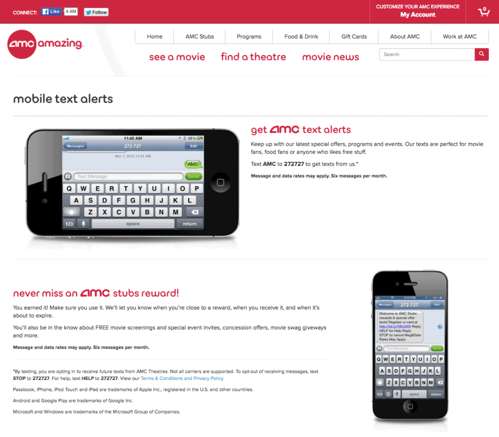 AMC Theatres Text Message Marketing Opt-In