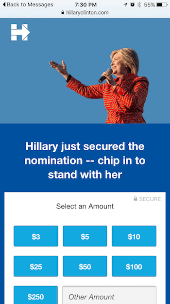 Hillary Clinton Mobile Donation Website