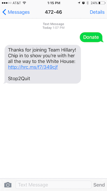 Hillary Clinton Text Message Donation