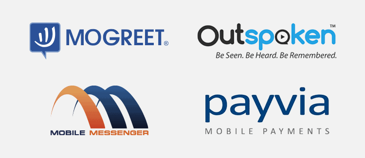 MoGreet Logo - Outspoken Logo - Mobile Messenger Logo - Payvia Logo