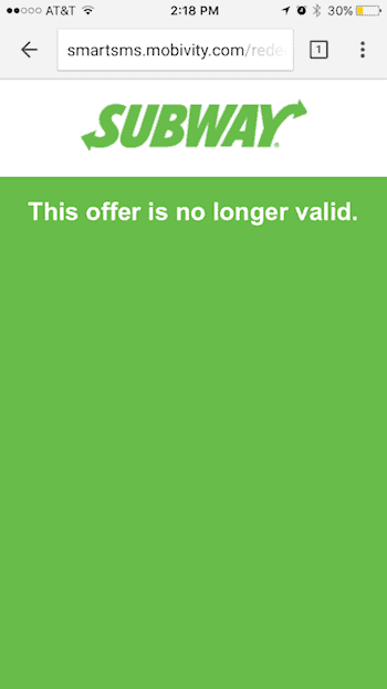 Subway Expired Mobile Coupon
