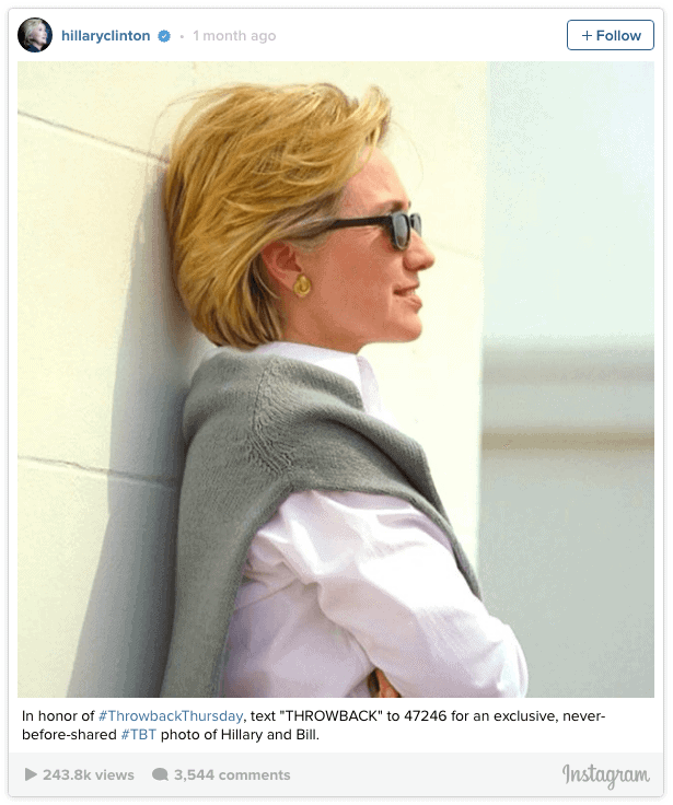 Text THROWBACK to 47246 - Hillary Clinton