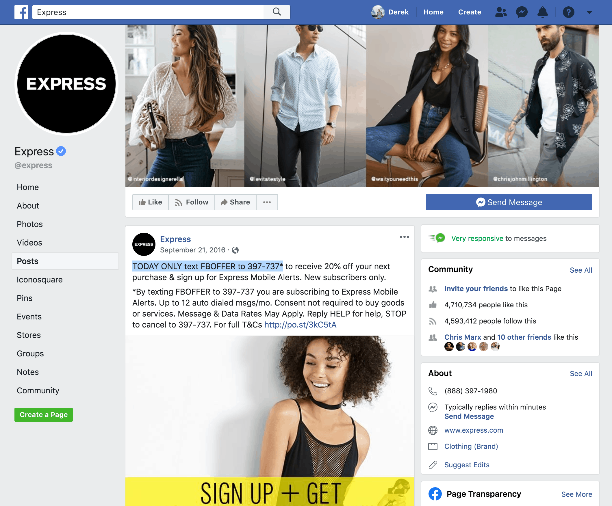 Text Message Advertising Example on Facebook from Express Clothing 2