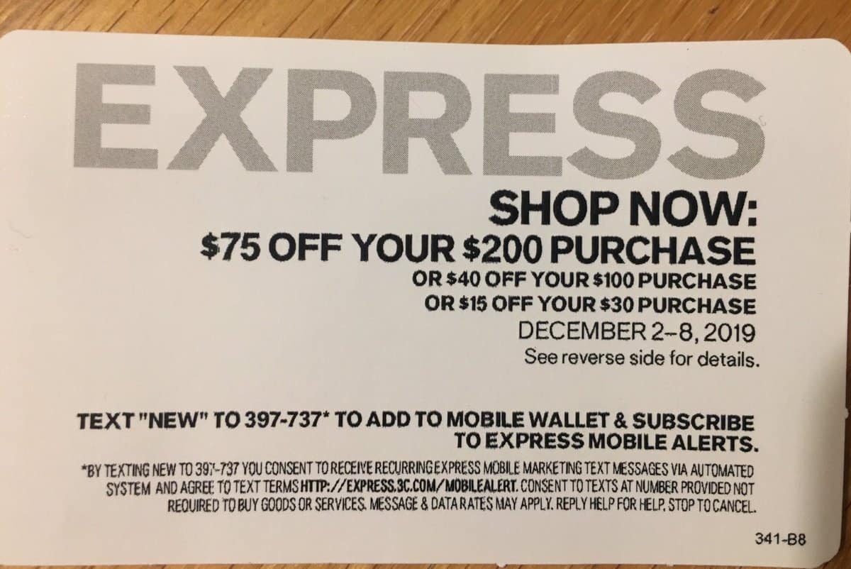 Text Message Advertising Example on Paper Card 2 from Express Clothing