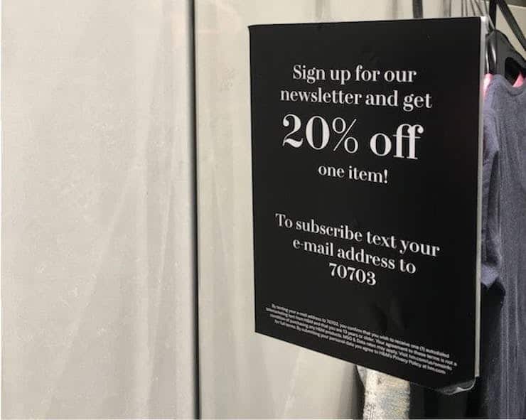 H&M Uses SMS to Increase Email Subscriber Database - In-Store Advertising