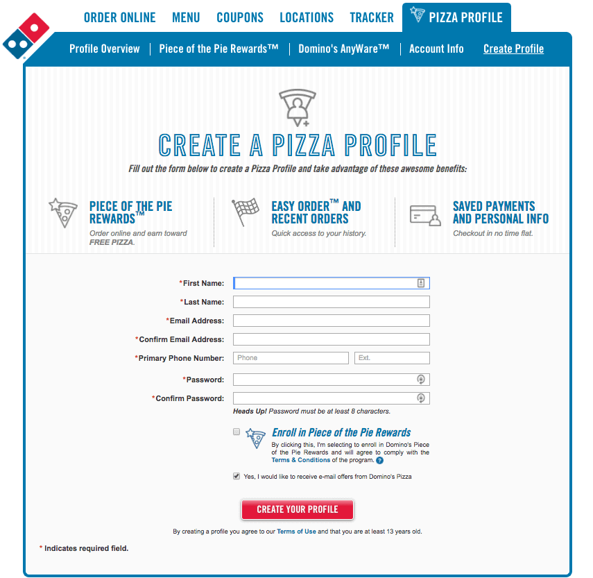 Domino's Text Message Ordering Setup - Step 1