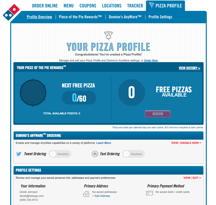 Domino's Text Message Ordering Setup - Step 2